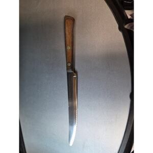 Steak Knife Serrated Stainless Steel Flint Vanadium USA Wood Handle
